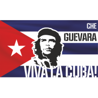 Эрнесто Че Гевара на фоне кубинского флага Viva la Cuba!